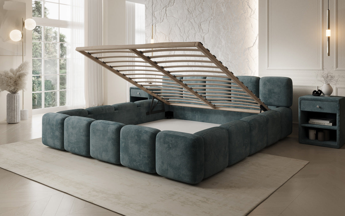 Designer-Polsterbett Giulia Cord mat Späicherplaz