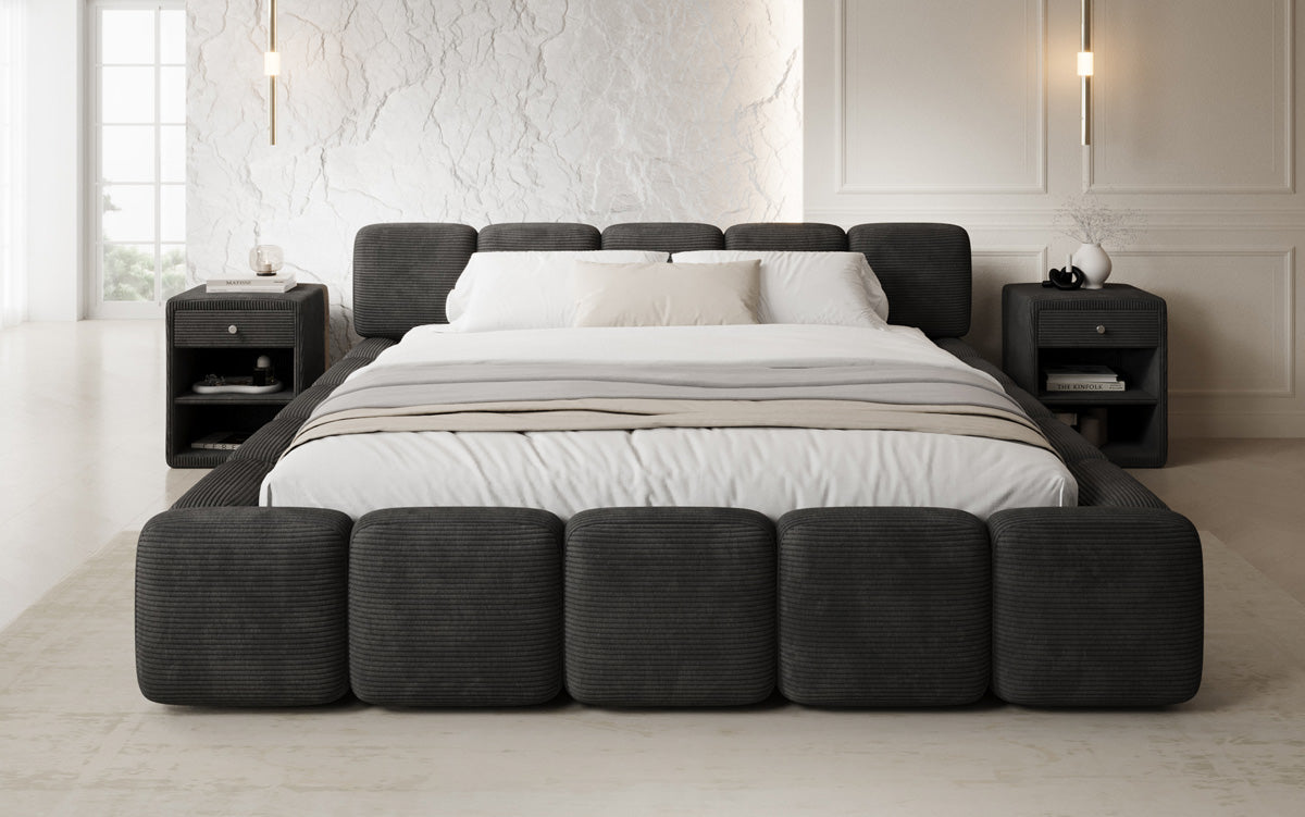 Designer-Polsterbett Giulia Cord mat Späicherplaz