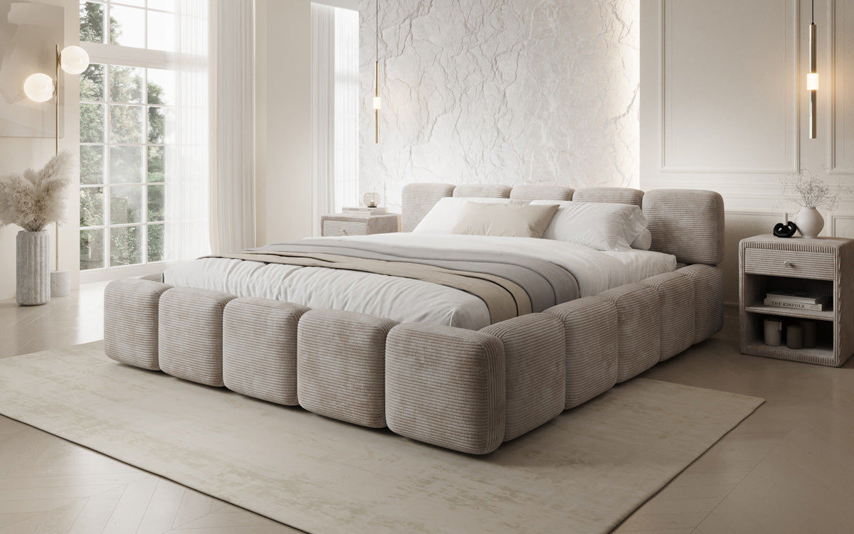 Designer-Polsterbett Giulia Cord mat Späicherplaz