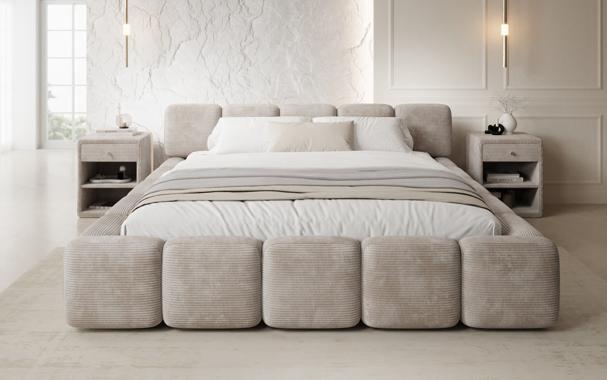 Designer-Polsterbett Giulia Cord mat Späicherplaz
