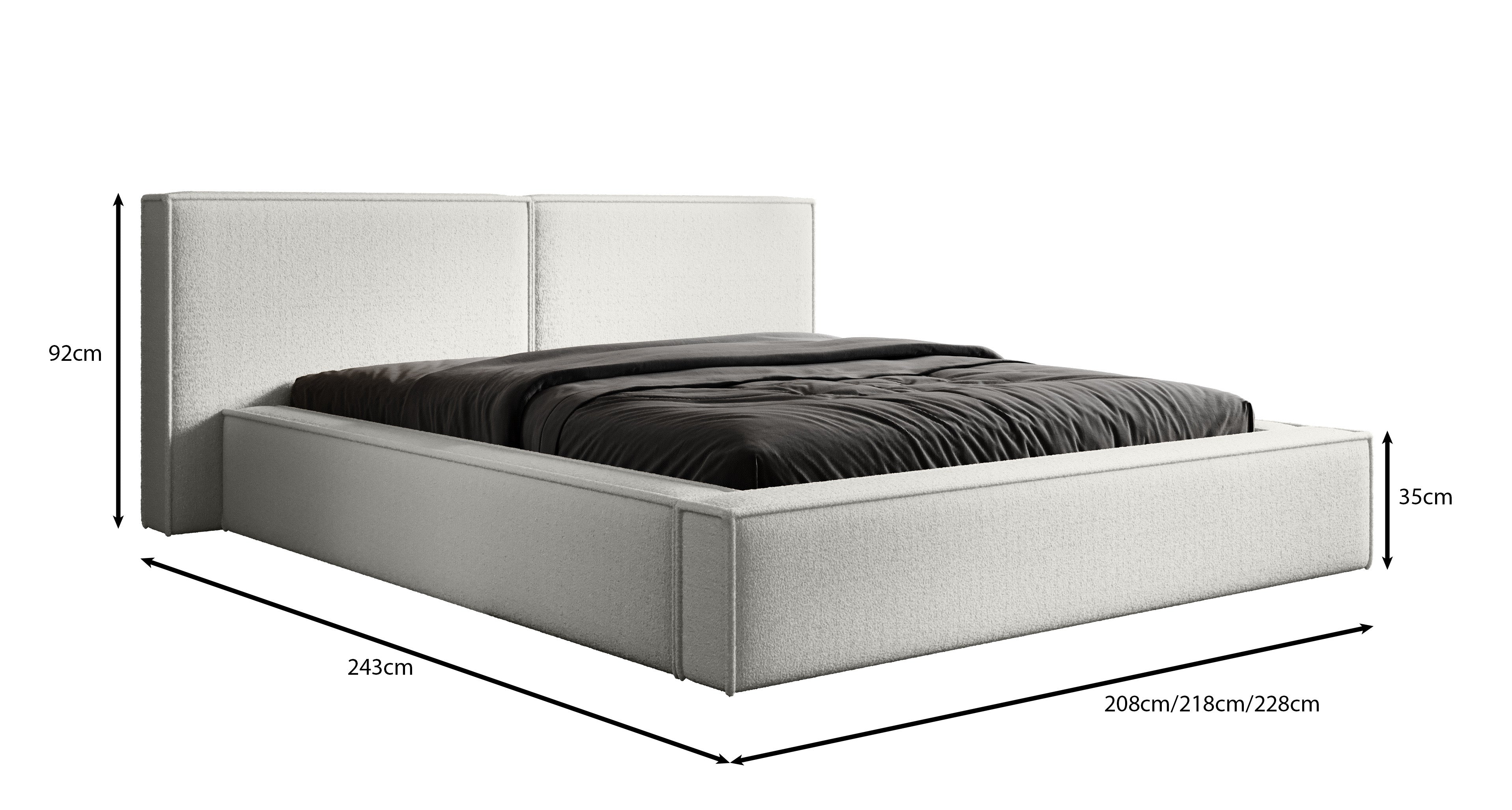 Designer Polsterbett Ophelia aus Cord mat Stauraum