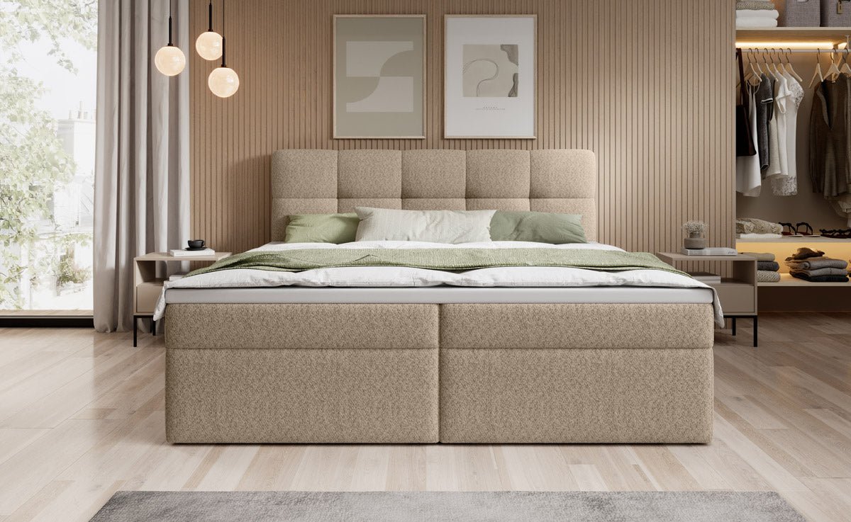 Boxspringbett Cozy II Bouclé mat Stauraum