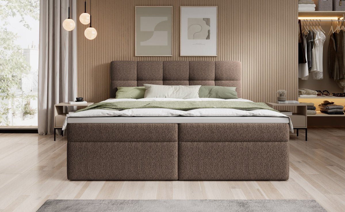 Boxspringbett Cozy II Bouclé mat Stauraum