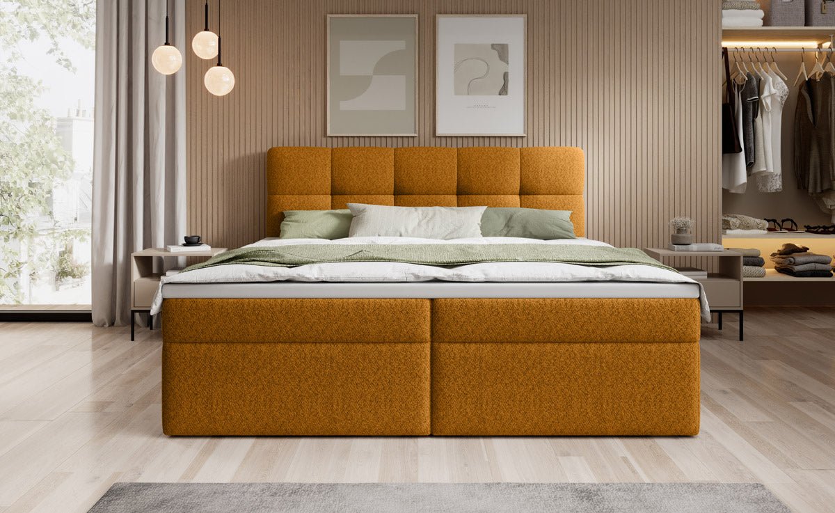 Boxspringbett Cozy II Bouclé mat Stauraum