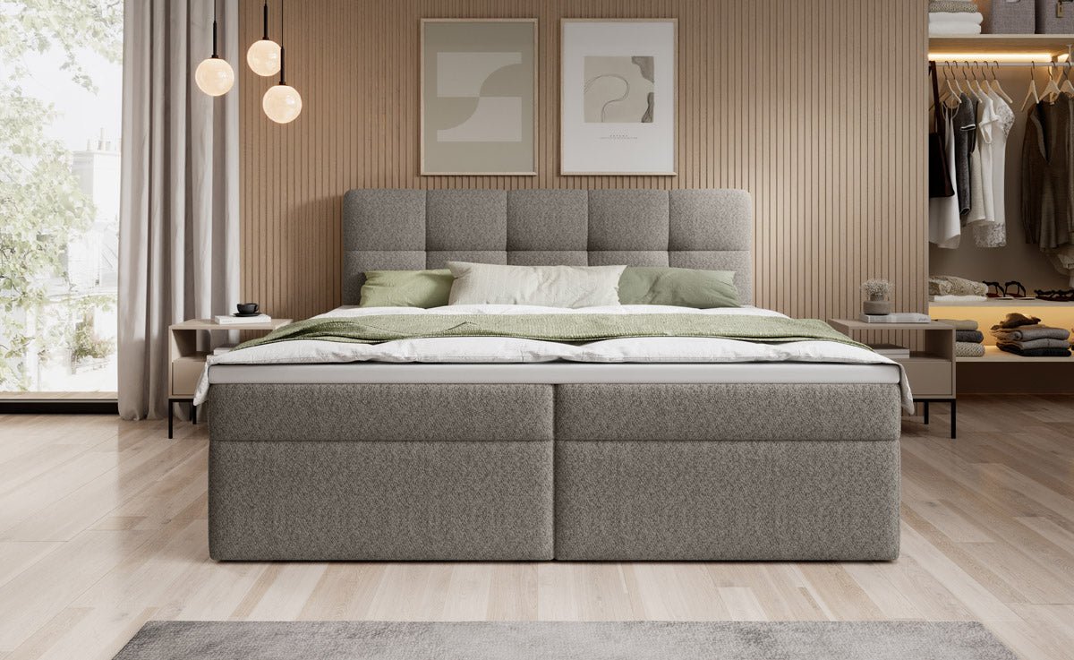 Boxspringbett Cozy II Bouclé mat Stauraum
