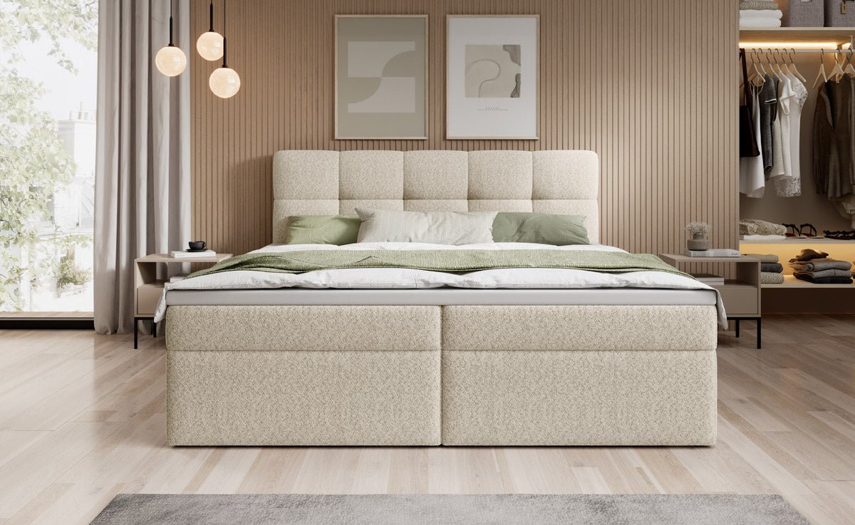 Boxspringbett Cozy II Bouclé mat Stauraum