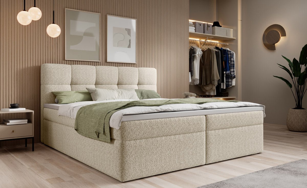 Boxspringbett Cozy II Bouclé mat Stauraum