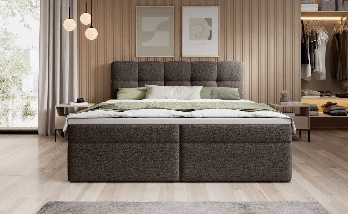 Boxspringbett Cozy II Bouclé mat Stauraum