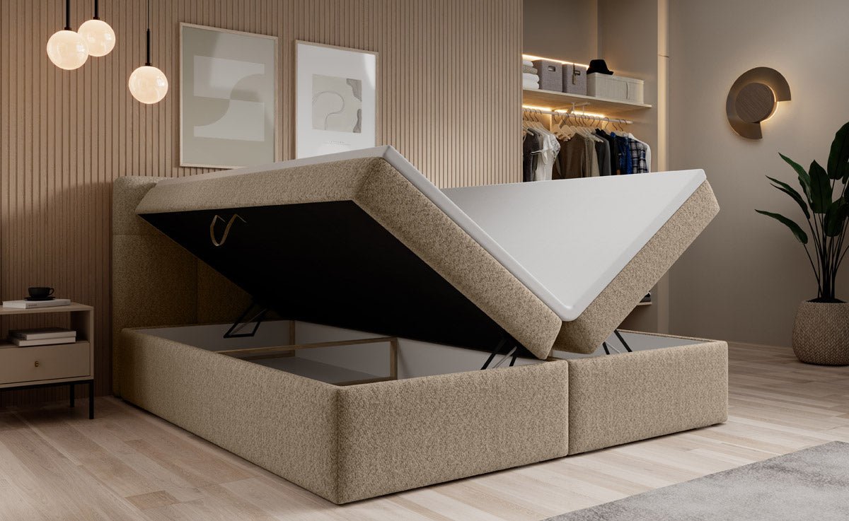 Boxspringbett Cozy II Bouclé mat Stauraum