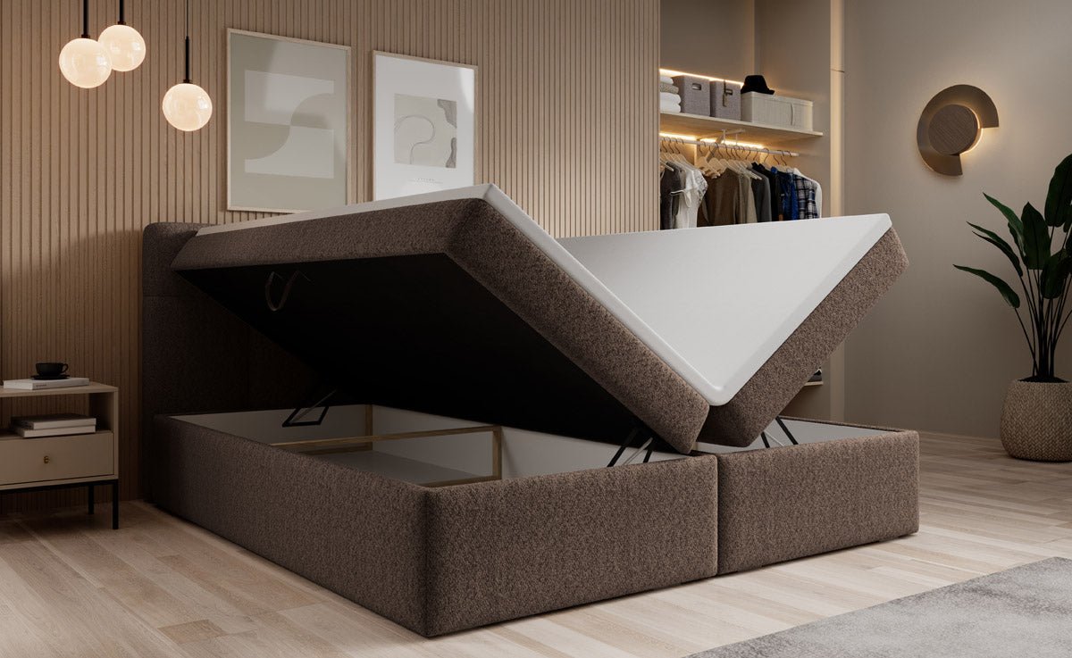 Boxspringbett Cozy II Bouclé mat Stauraum