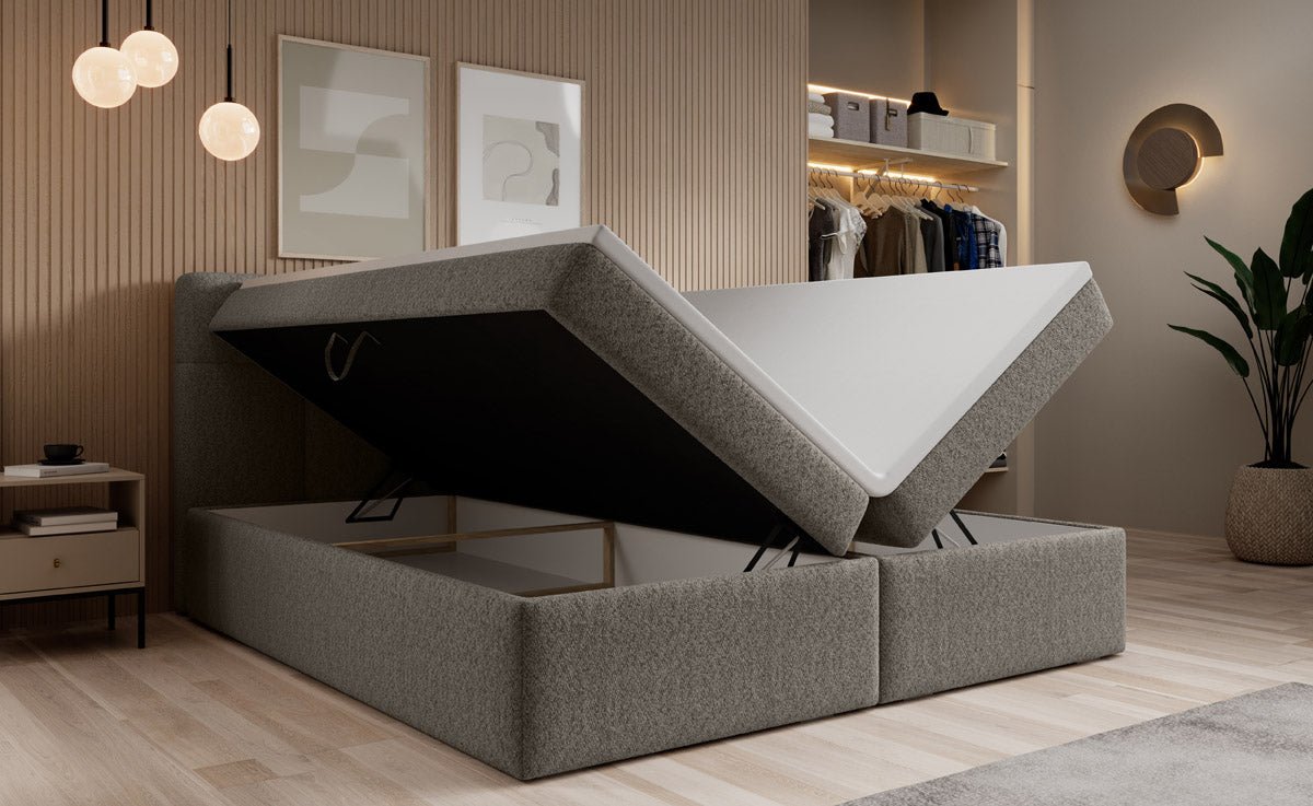 Boxspringbett Cozy II Bouclé mat Stauraum