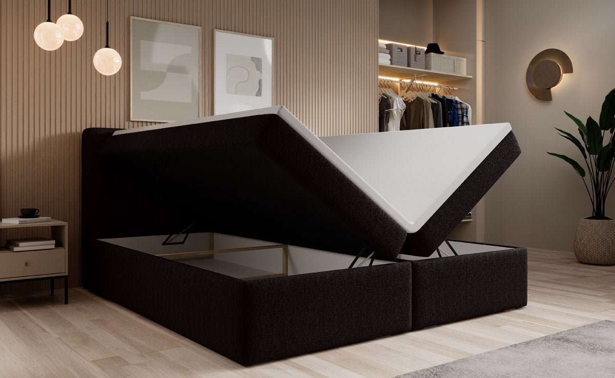 Boxspringbett Cozy II Bouclé mat Stauraum
