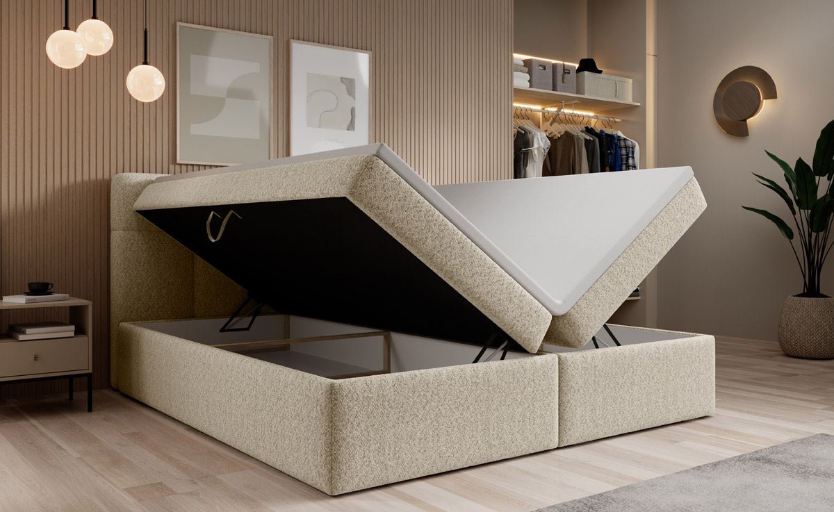 Boxspringbett Cozy II Bouclé mat Stauraum