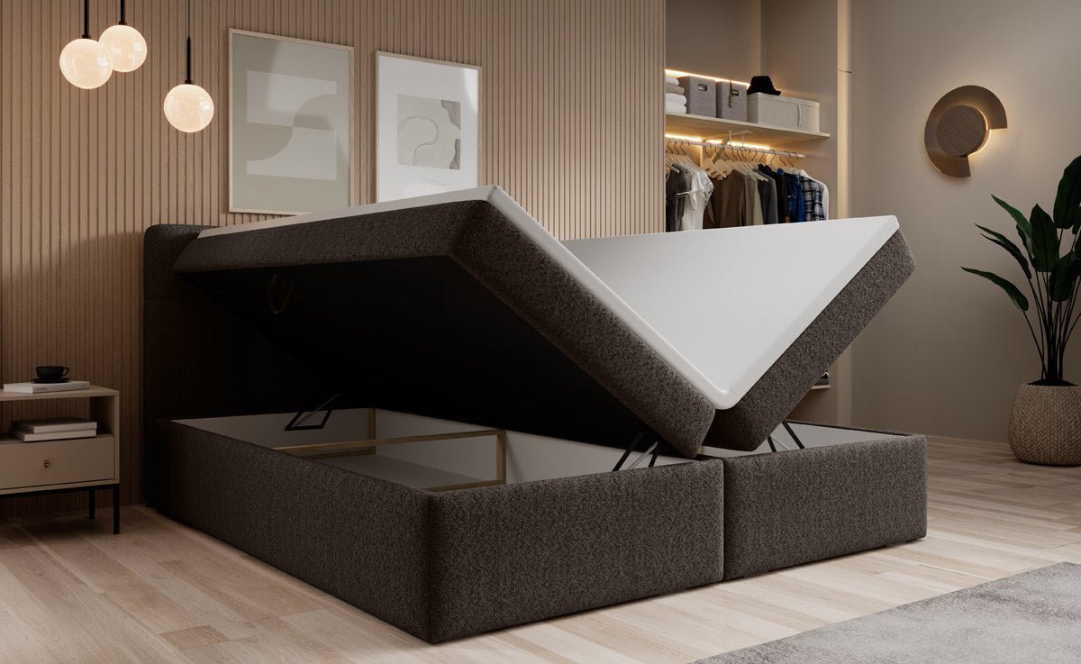 Boxspringbett Cozy II Bouclé mat Stauraum