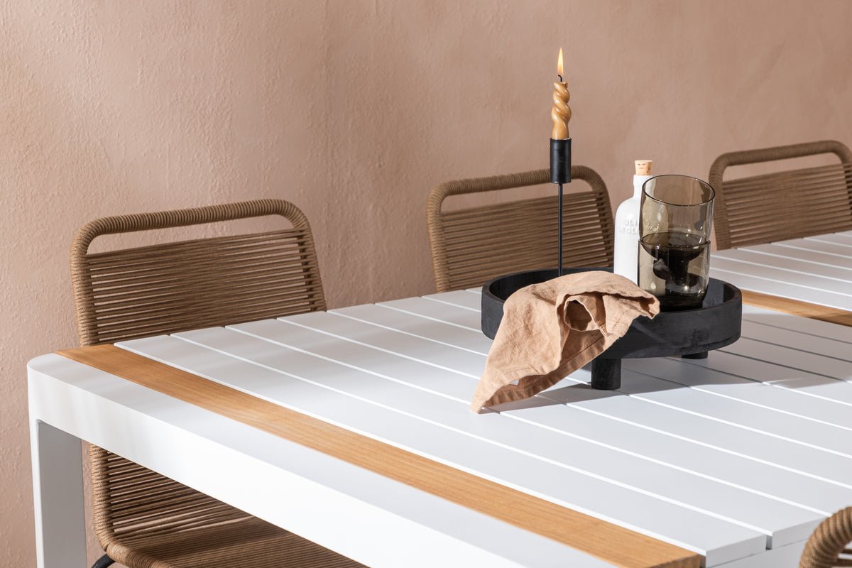 Garten Essgruppe Alvora – 7-teiliges Gartenmöbel-Set in Weiß/Braun