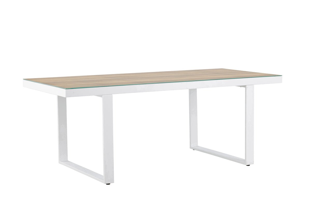 Garten Esstisch Fjord - 200x90 cm aus Aluminium und Glas in Weiß