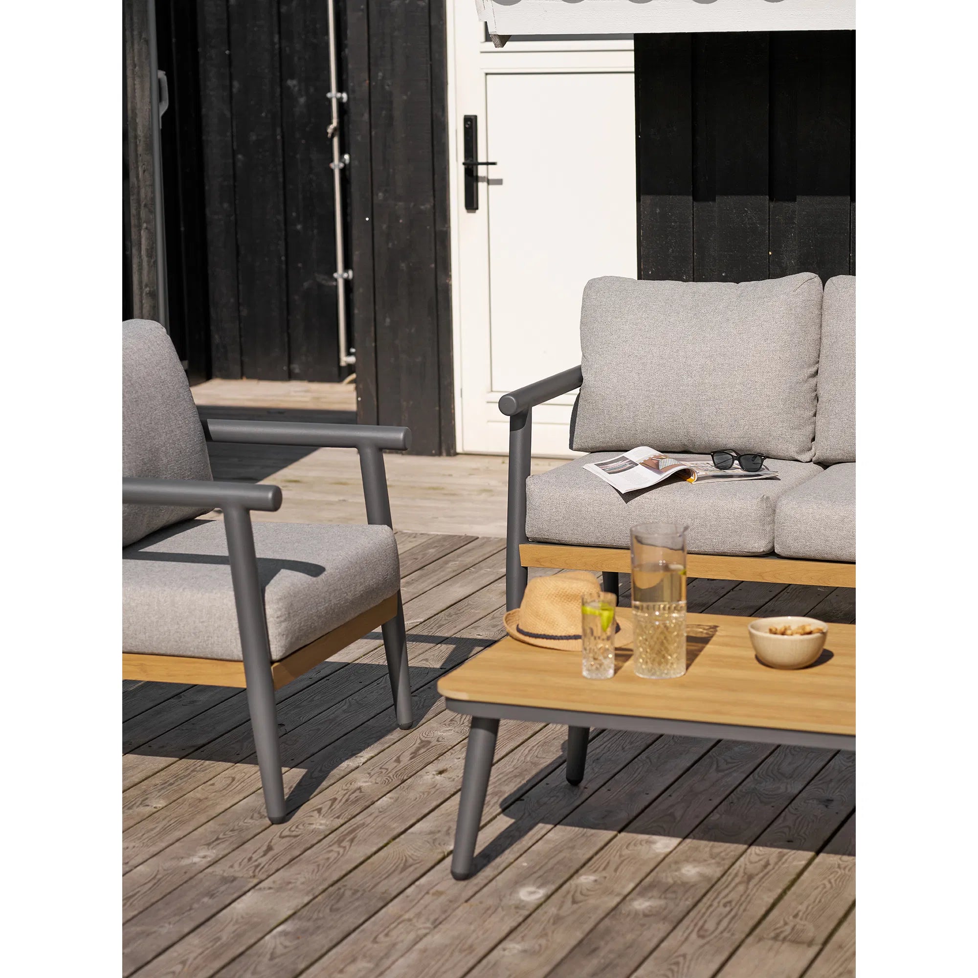 Garten Lounge Set Alviora – mit Aluminiumgestell und Holzoptik-Akzenten