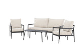 Garten Loungeset Bellano – 4-teiliges Outdoor-Set in Schwarz-Beige mit Aluminiumrahmen