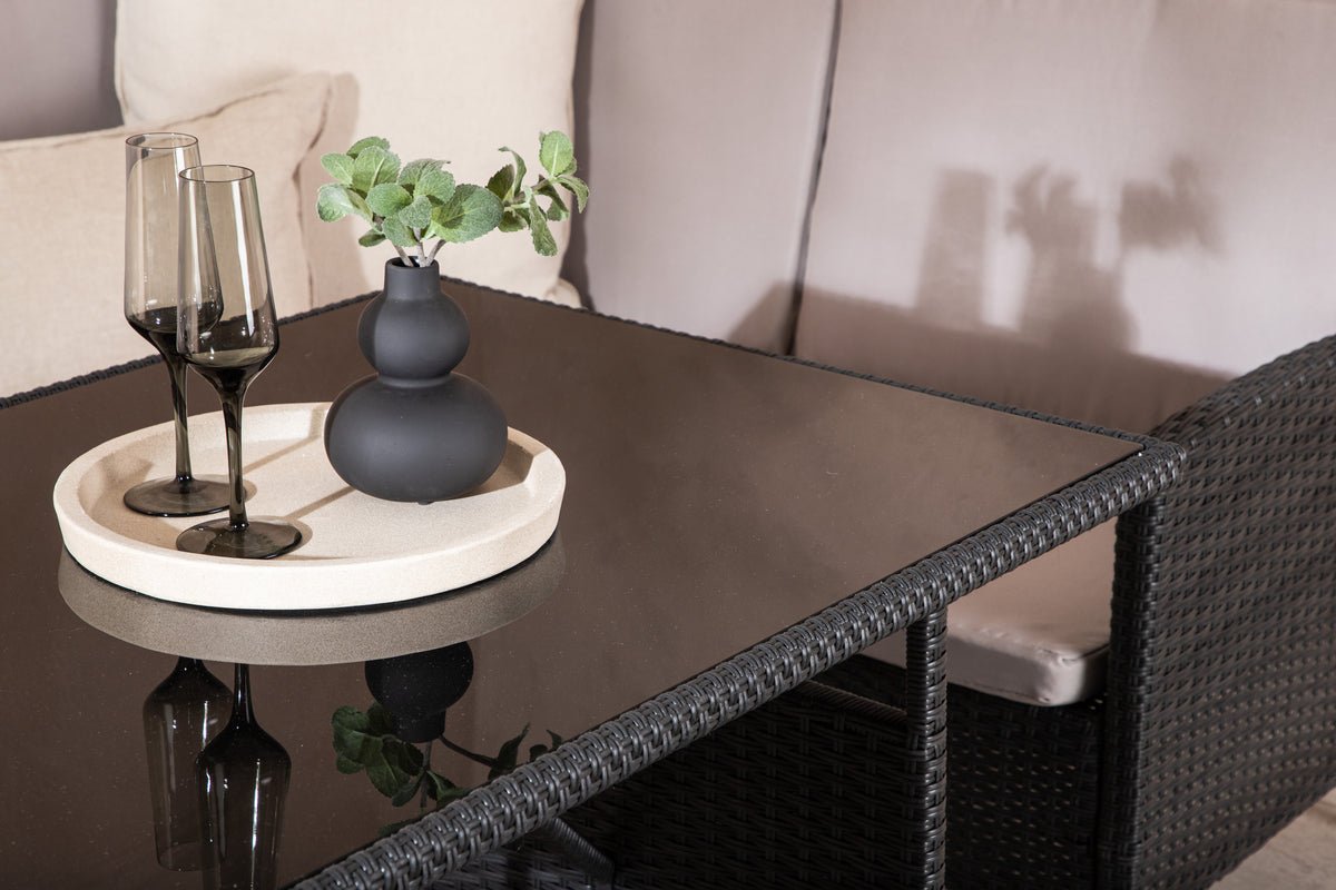 Garten Loungeset Kaiser – aus Polyrattan mit Glasplatte & Kissen