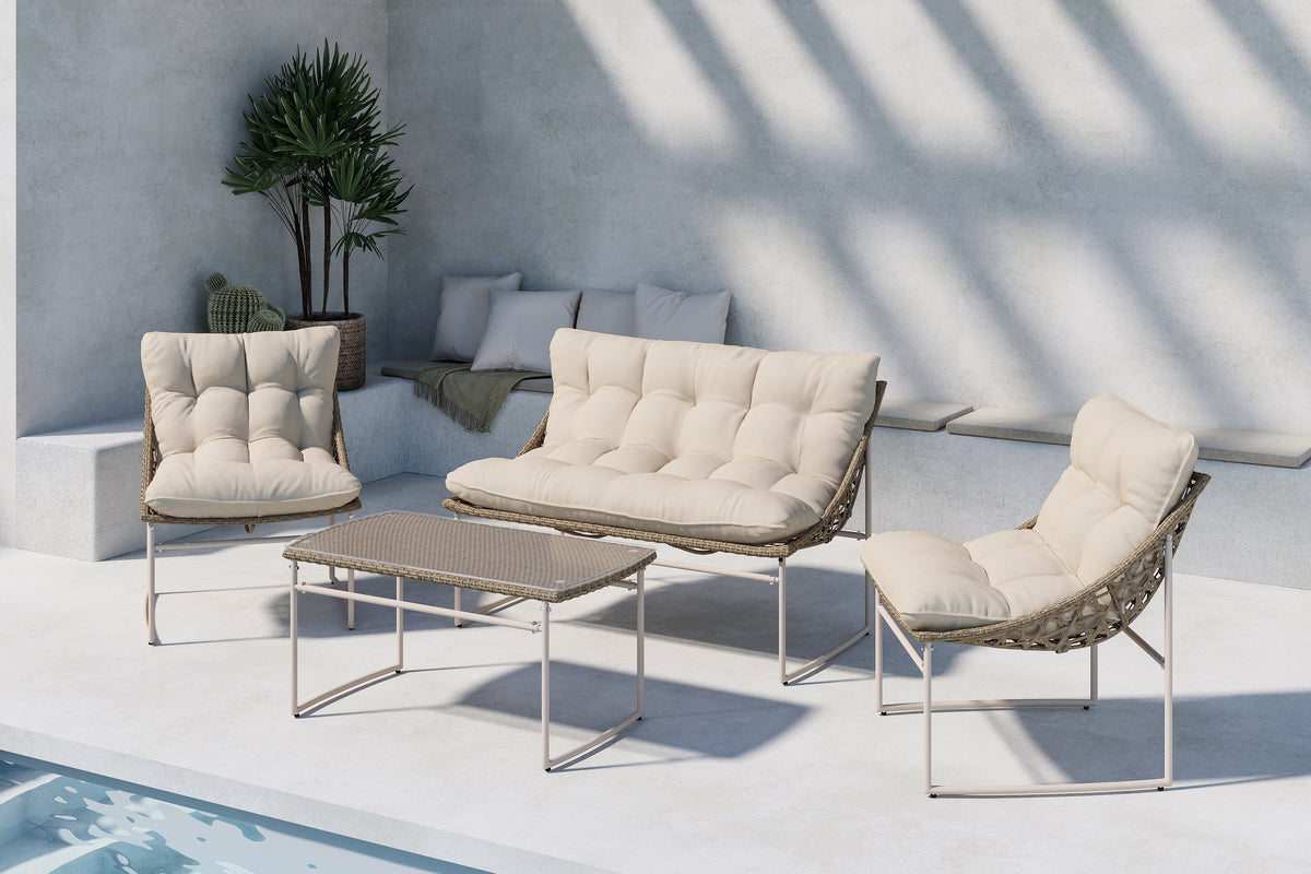 Garteloungeset Marvella – 4-deellegt Outdoor-Sofa-Set a Béis mat Polsterungen
