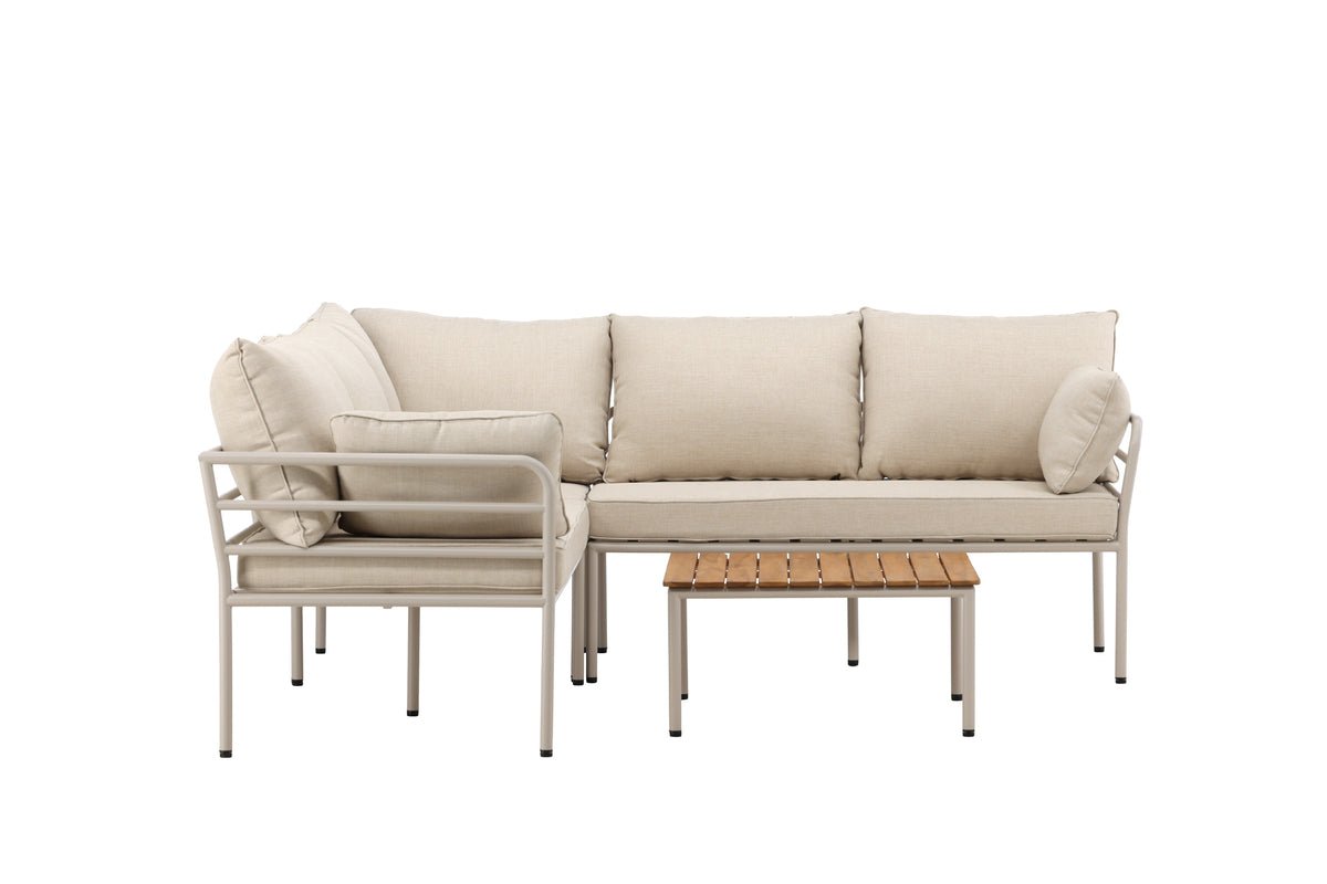Garten Loungeset Sienna – 3-teiliges Outdoor-Sofa-Set in Beige mit Akazienholz-Tisch