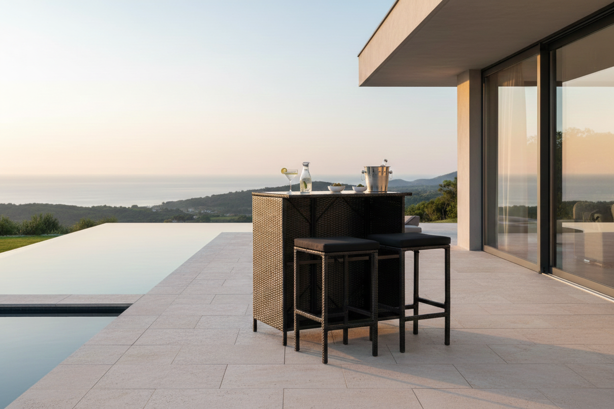 Garteloungeset Talio – 3-deellegt Set aus syntheteschem Rattan a Schwaarz