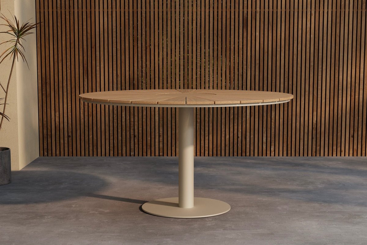 Gartentisch Savero - Runder Gartentisch mit Teakholz-Platte