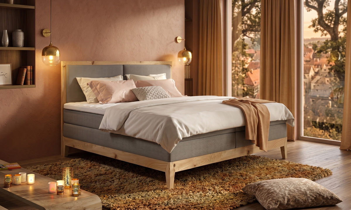 Designer-Boxspringbett/Holzbett Ida aus massivem Eechenholz