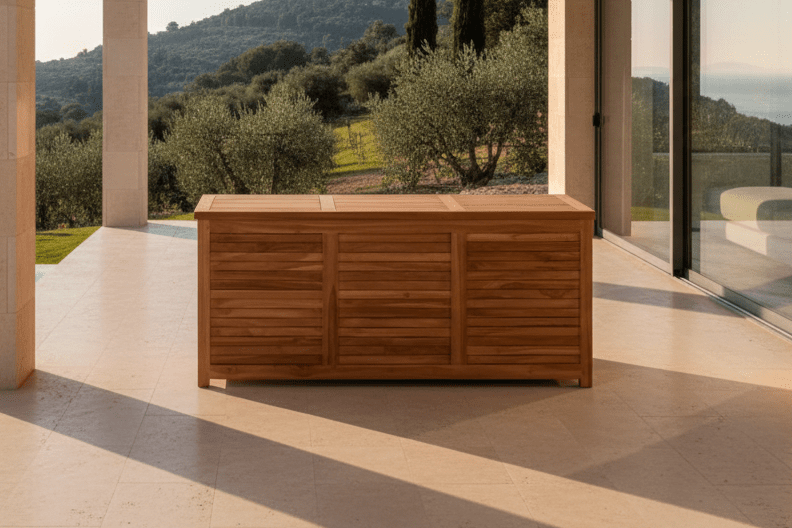 Gartekëssenbox Sorine - 60x130x50 aus Teakholz