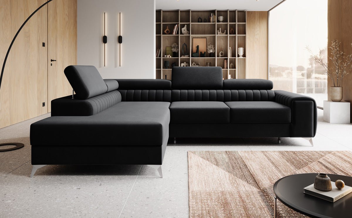 Designer Sofa Aurea L mat Schloof- an Zesummeklappfunktioun a Samt