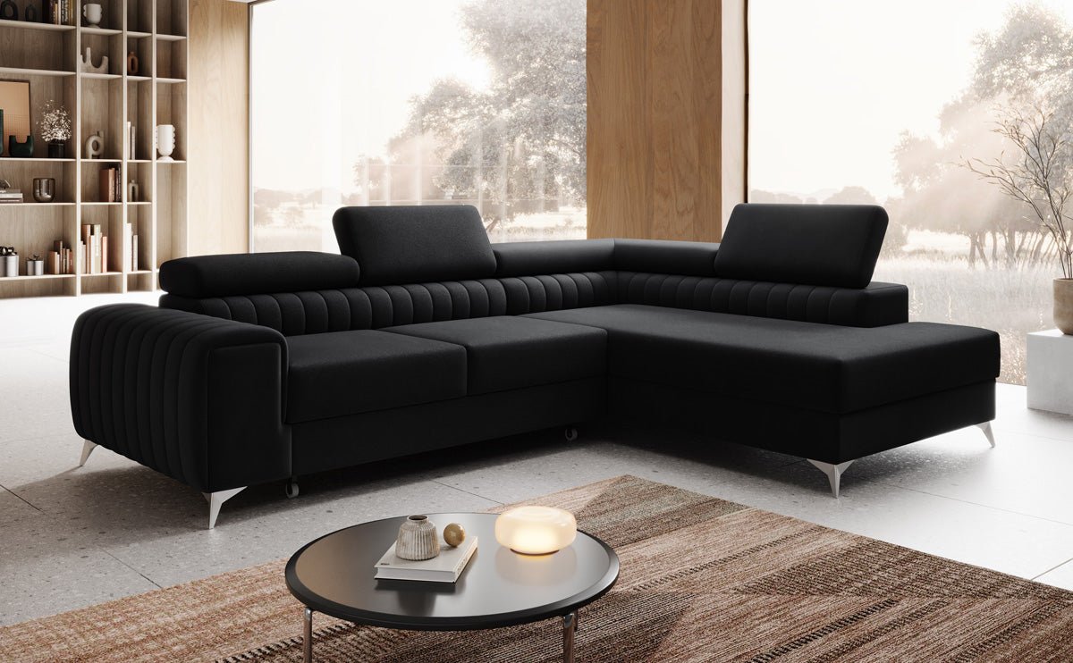Designer Sofa Aurea L mat Schloof- an Zesummeklappfunktioun a Samt