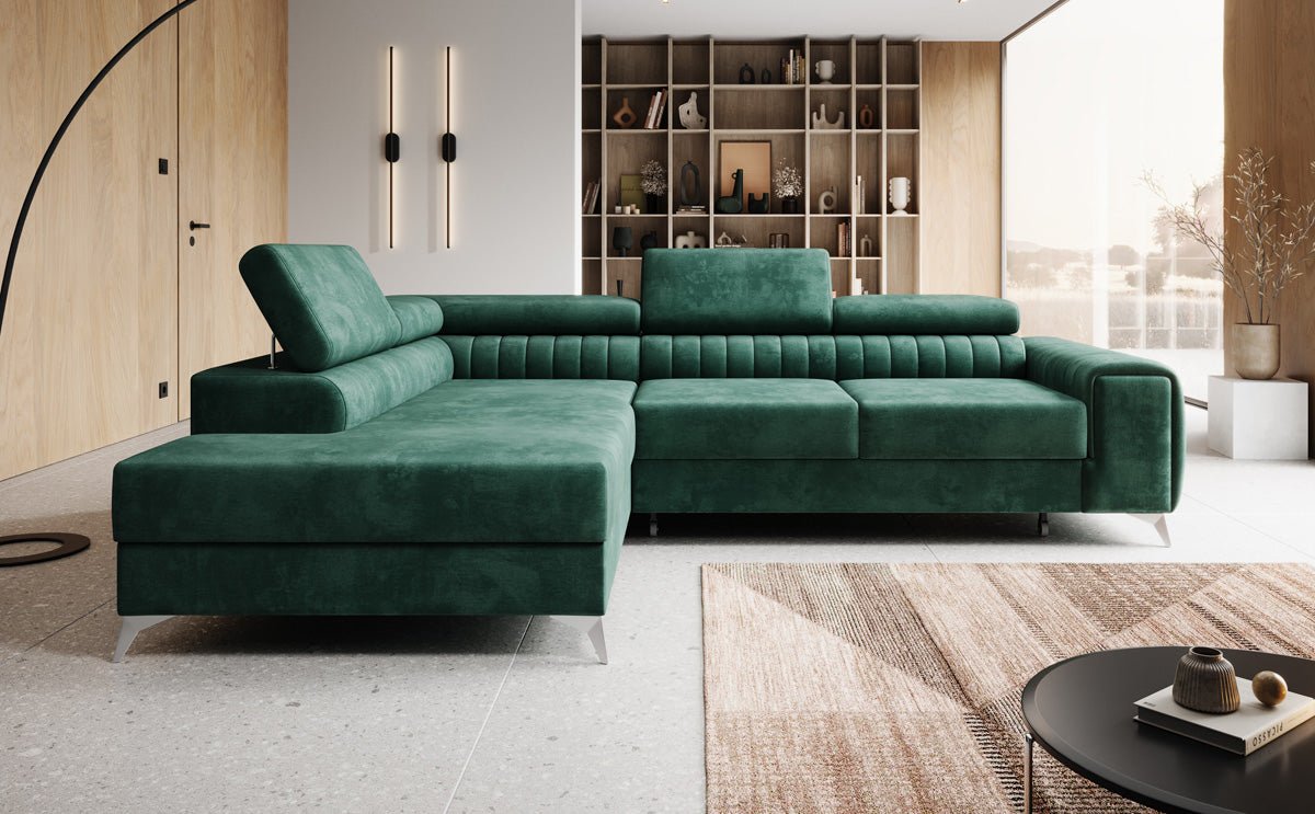Designer Sofa Aurea L mat Schloof- an Zesummeklappfunktioun a Samt