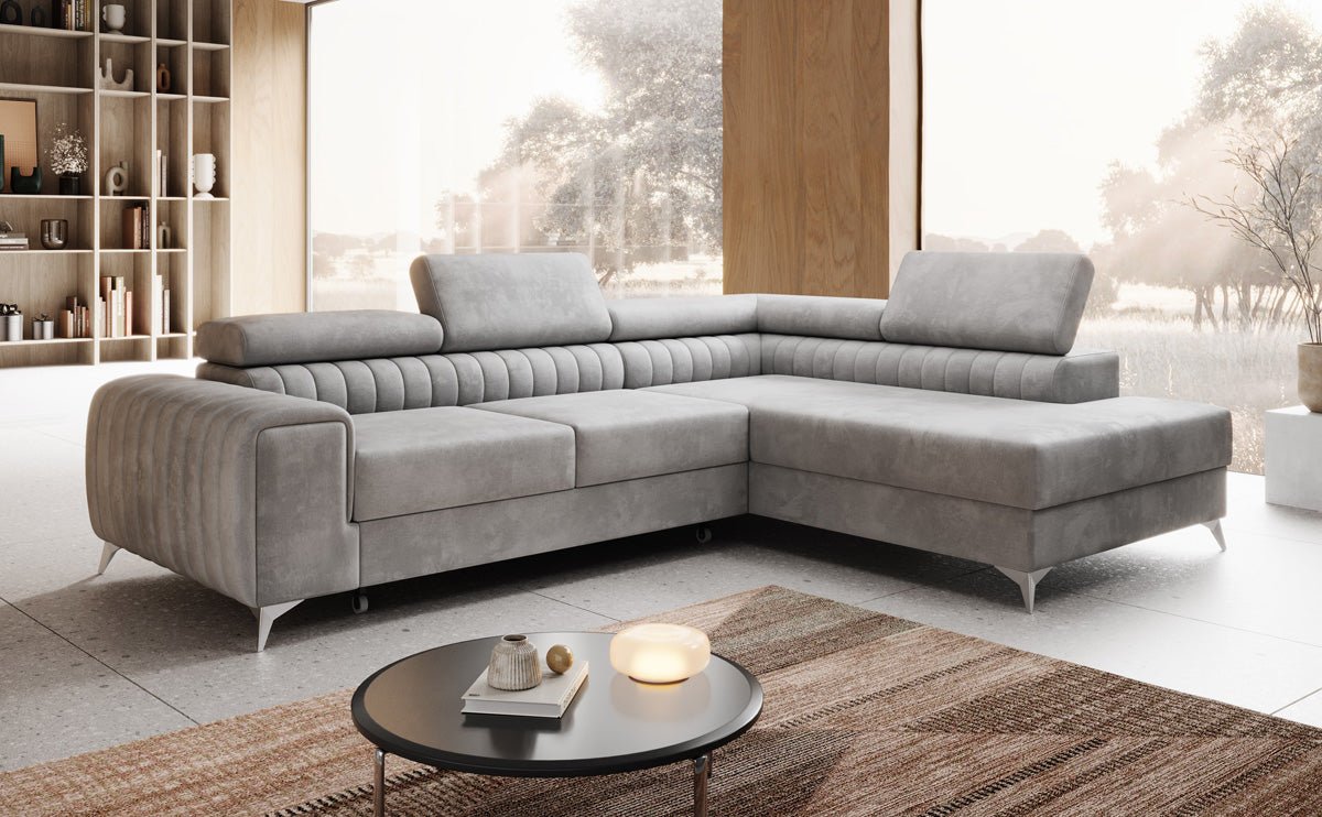 Designer Sofa Aurea L mat Schloof- an Zesummeklappfunktioun a Samt