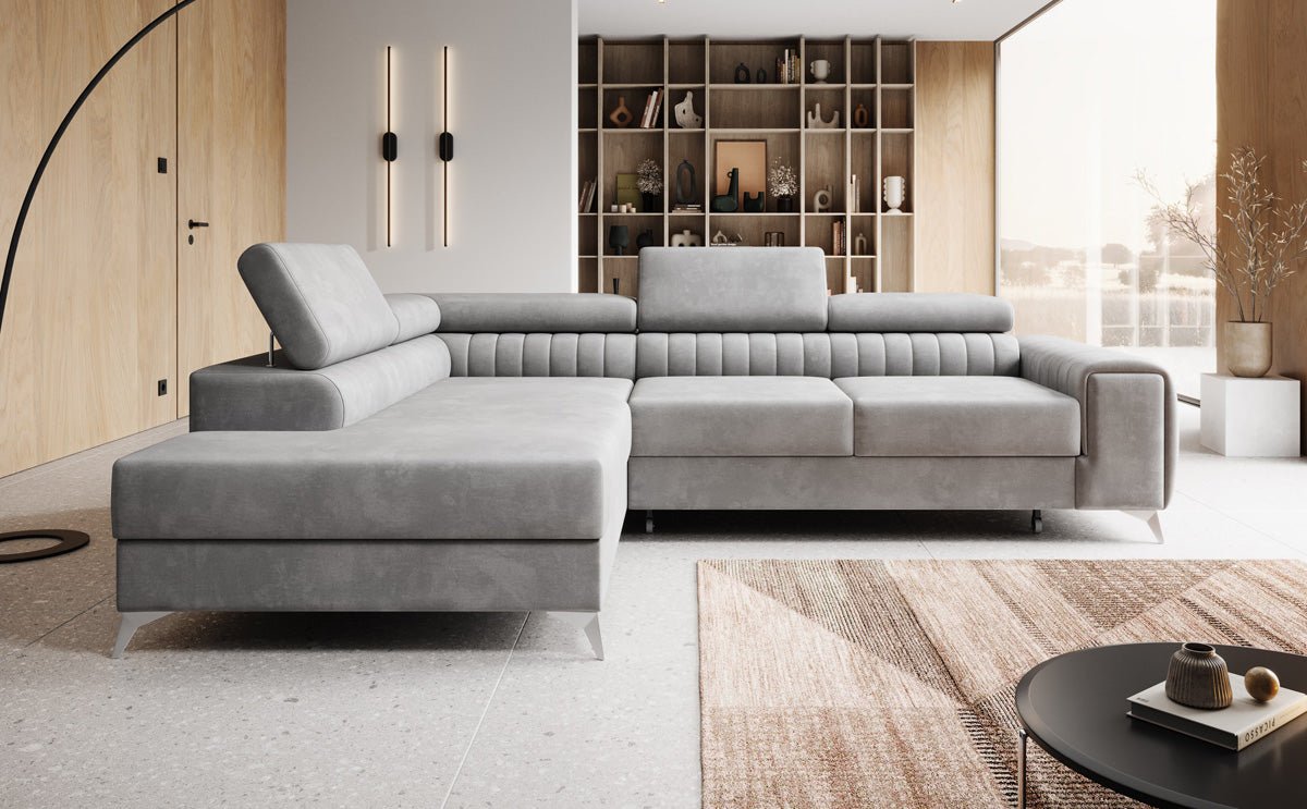 Designer Sofa Aurea L mat Schloof- an Zesummeklappfunktioun a Samt
