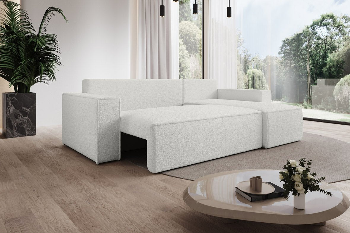 Designer Sofa Lorenzo mat Schlooffunktioun an Stauraum aus Frottee