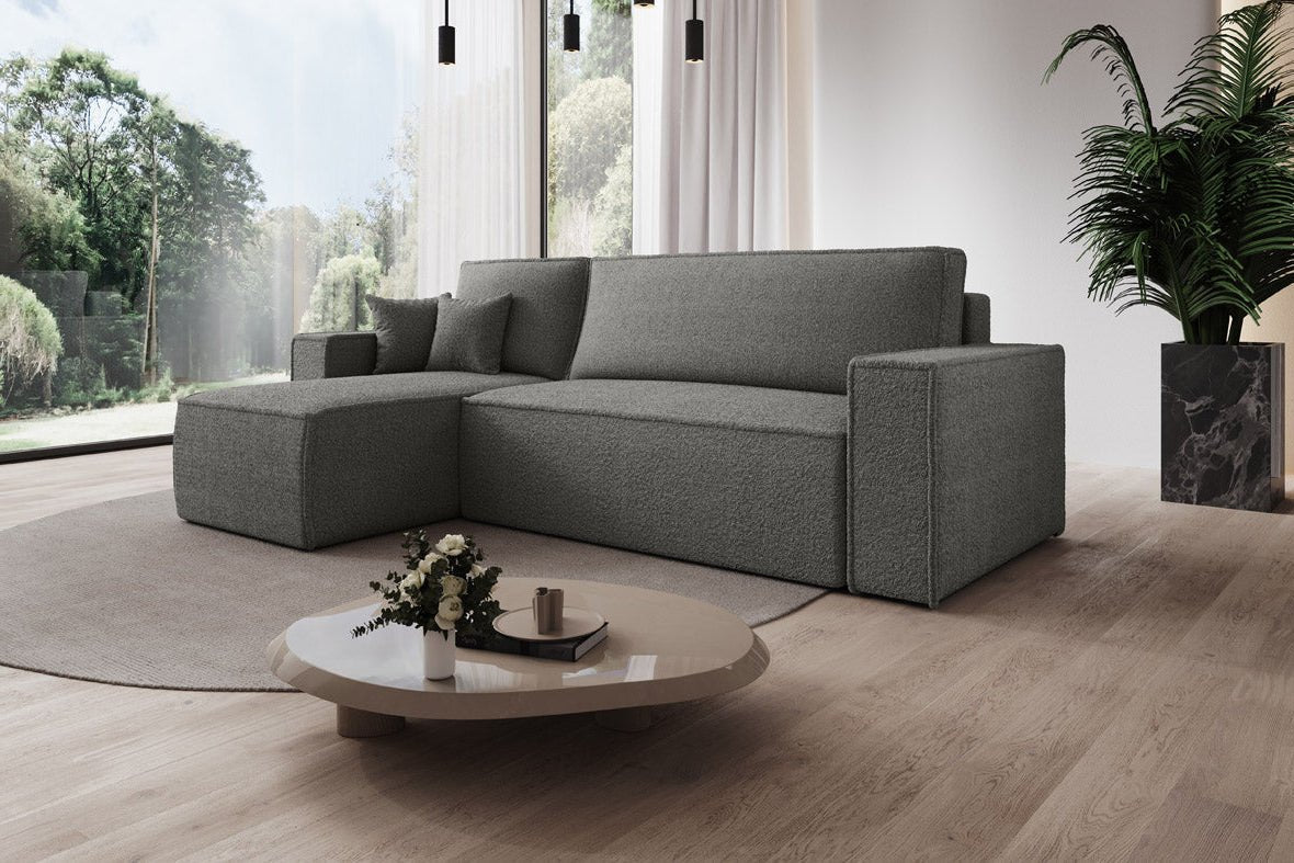Designer Sofa Lorenzo mat Schlooffunktioun an Stauraum aus Frottee