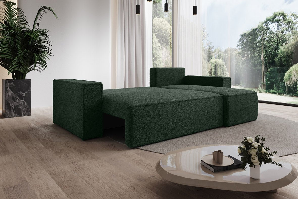 Designer Sofa Lorenzo mat Schlooffunktioun an Stauraum aus Frottee