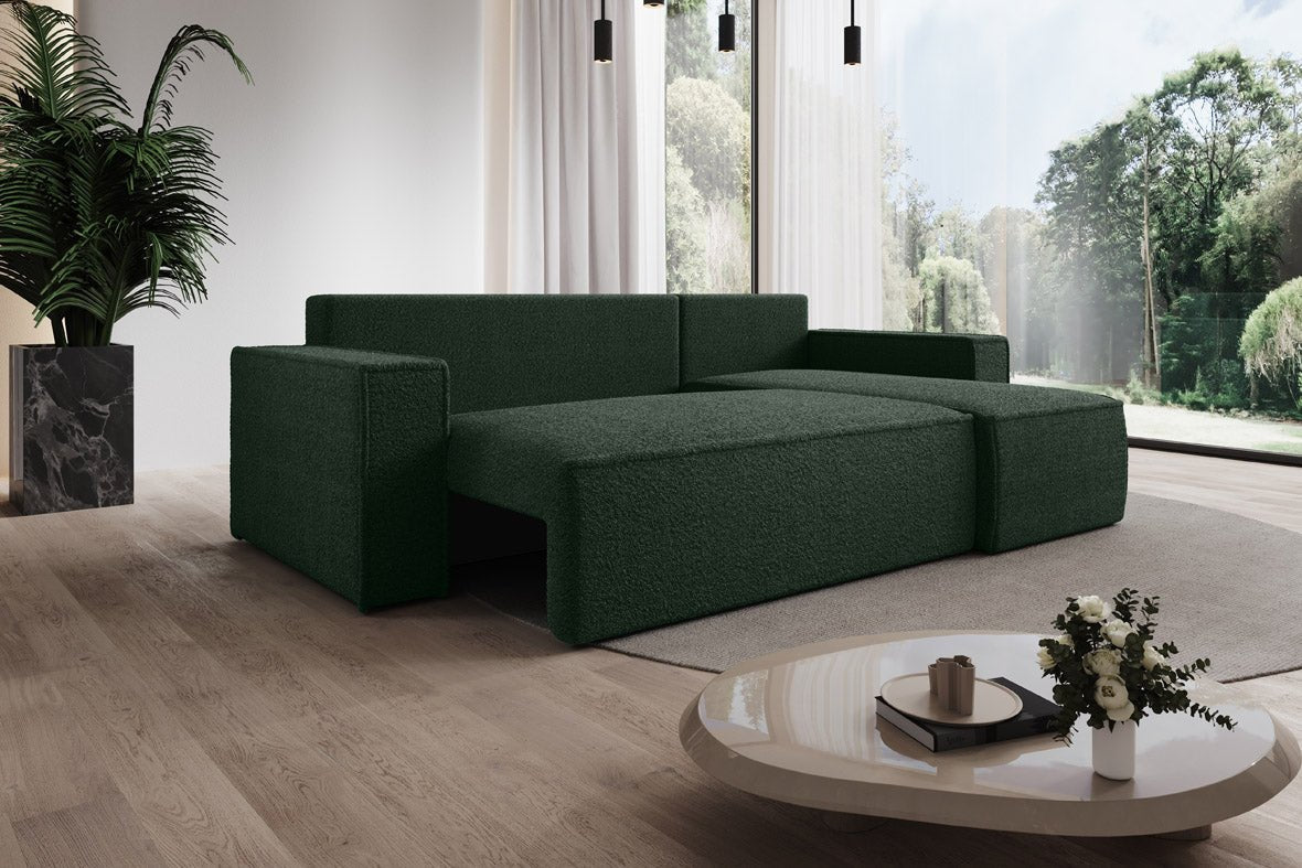 Designer Sofa Lorenzo mat Schlooffunktioun an Stauraum aus Frottee