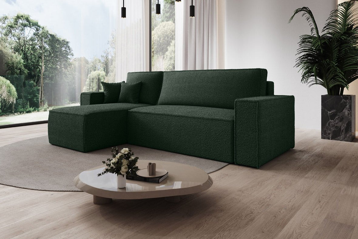 Designer Sofa Lorenzo mat Schlooffunktioun an Stauraum aus Frottee