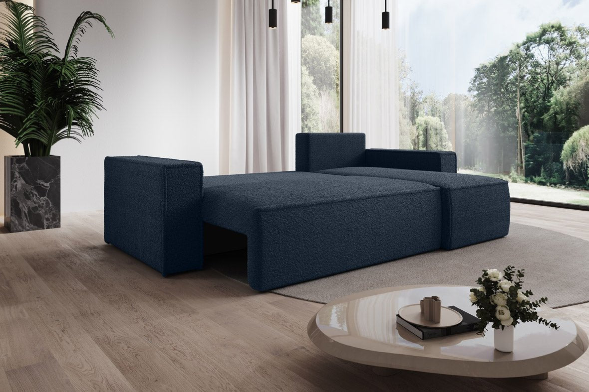 Designer Sofa Lorenzo mat Schlooffunktioun an Stauraum aus Frottee