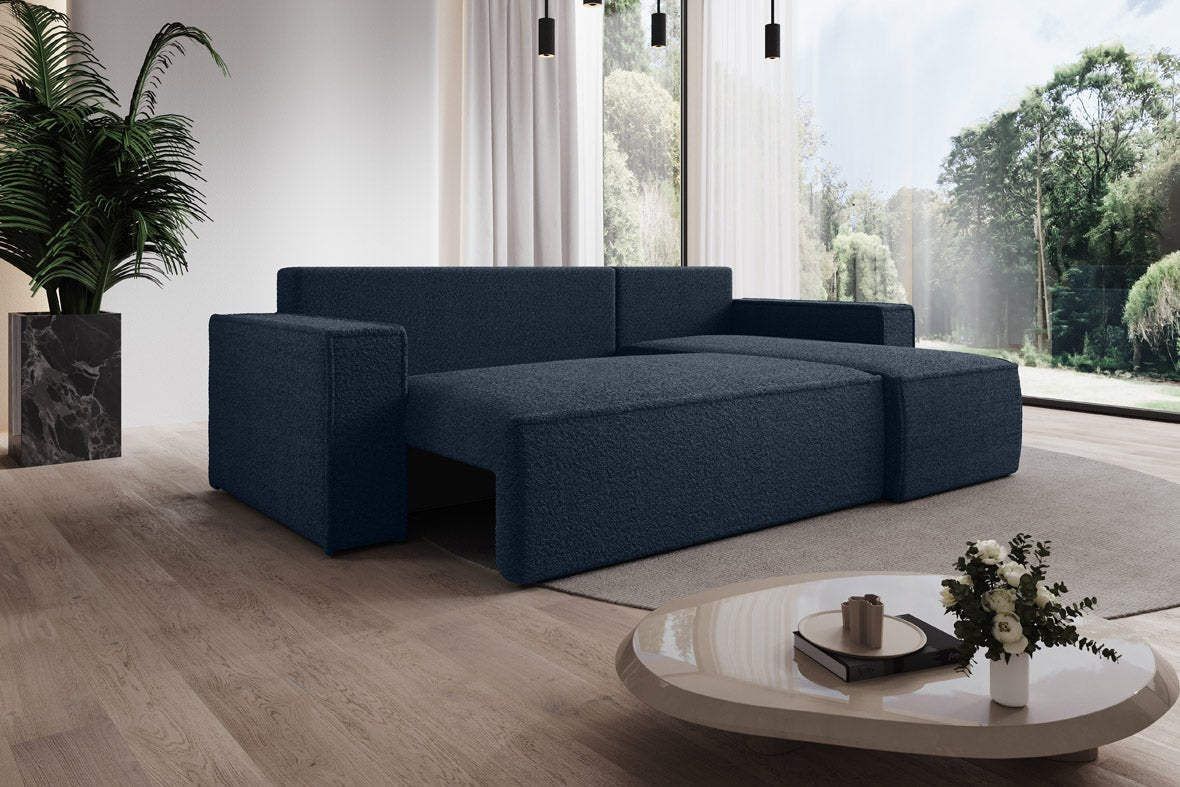 Designer Sofa Lorenzo mat Schlooffunktioun an Stauraum aus Frottee