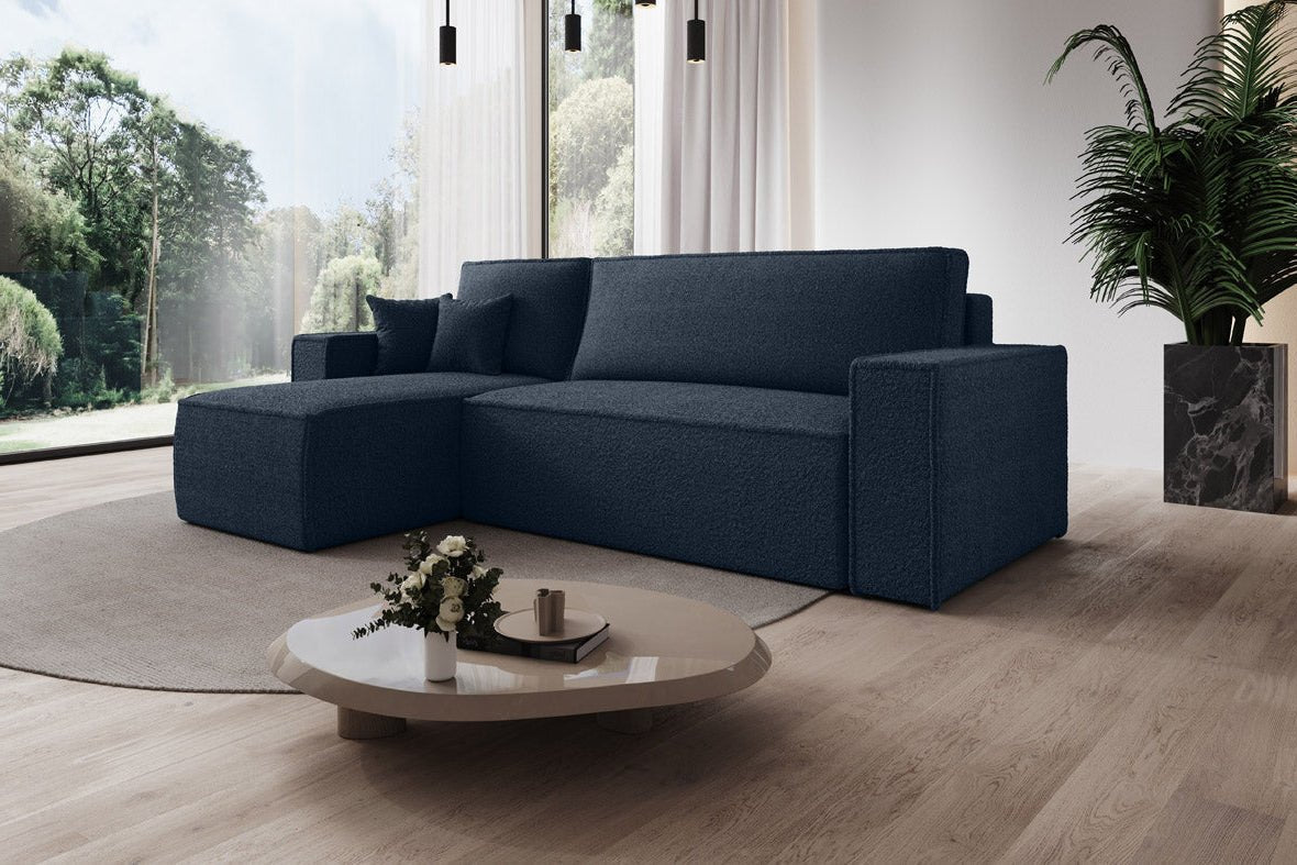 Designer Sofa Lorenzo mat Schlooffunktioun an Stauraum aus Frottee