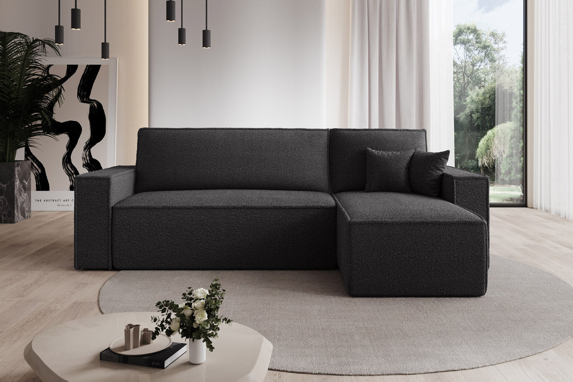 Designer Sofa Lorenzo mat Schlooffunktioun an Stauraum aus Frottee