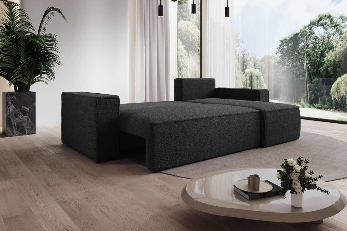 Designer Sofa Lorenzo mat Schlooffunktioun an Stauraum aus Frottee