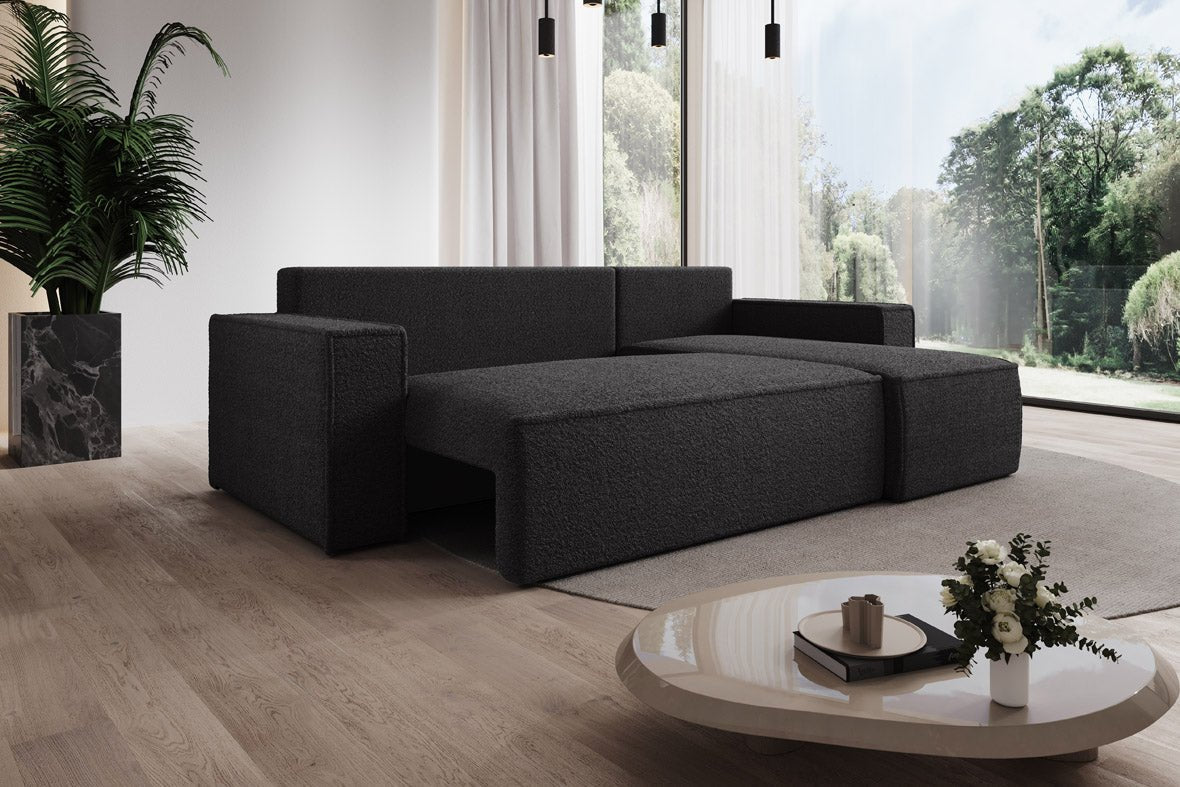 Designer Sofa Lorenzo mat Schlooffunktioun an Stauraum aus Frottee