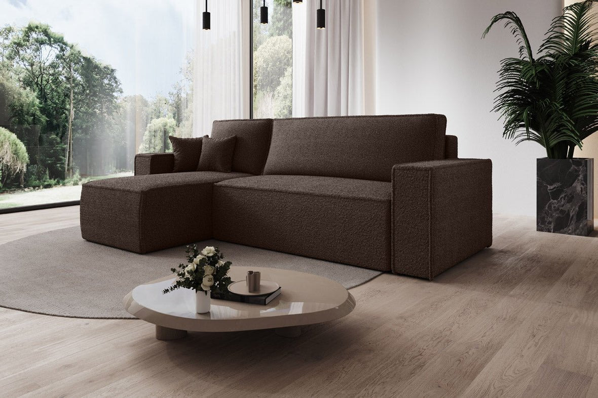 Designer Sofa Lorenzo mat Schlooffunktioun an Stauraum aus Frottee