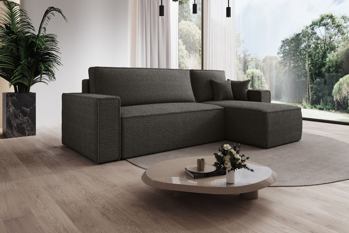 Designer Sofa Lorenzo mat Schlooffunktioun an Stauraum aus Frottee