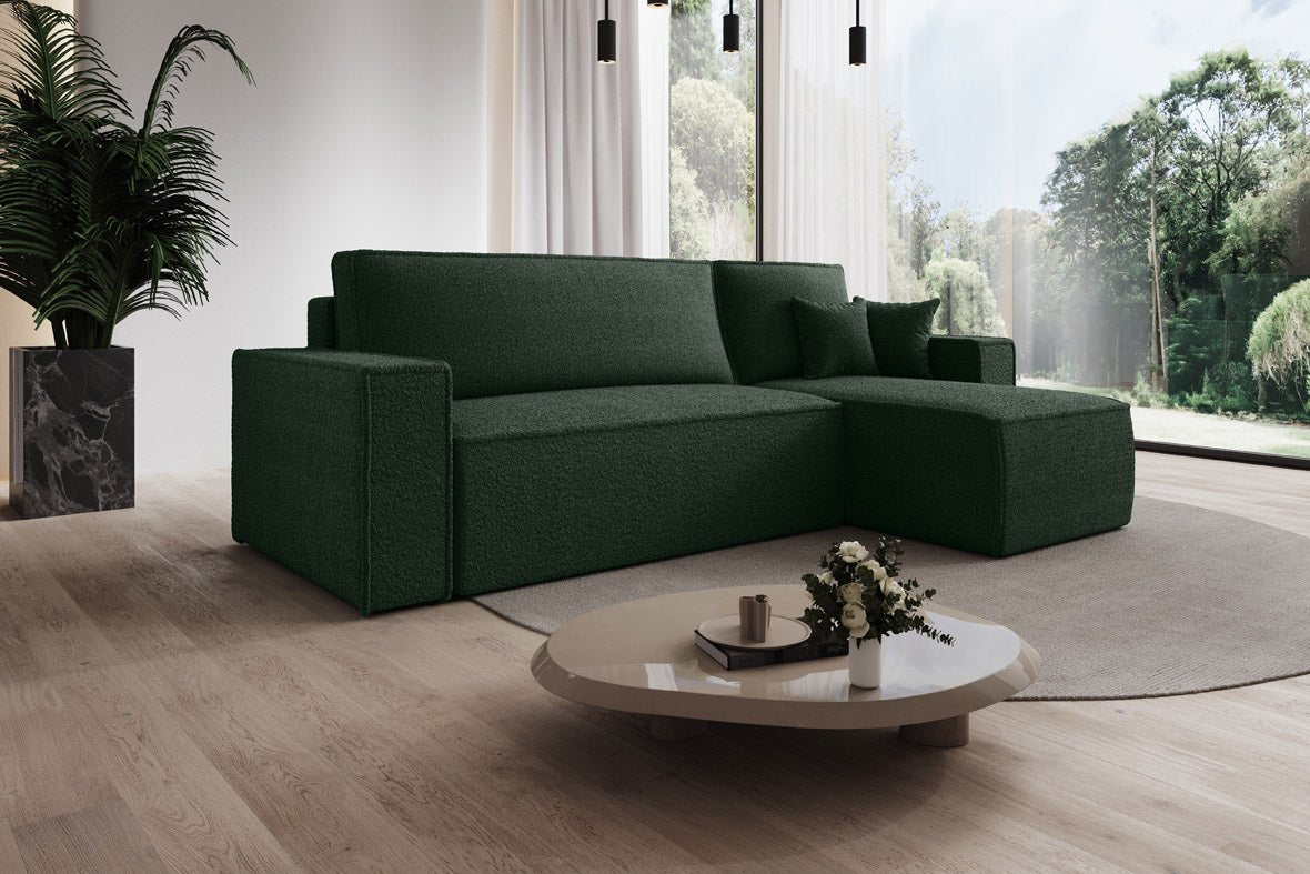 Designer Sofa Lorenzo mat Schlooffunktioun an Stauraum aus Frottee