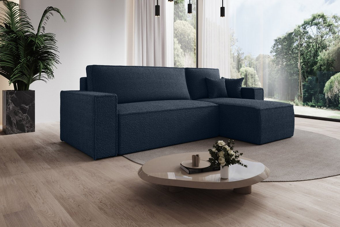 Designer Sofa Lorenzo mat Schlooffunktioun an Stauraum aus Frottee