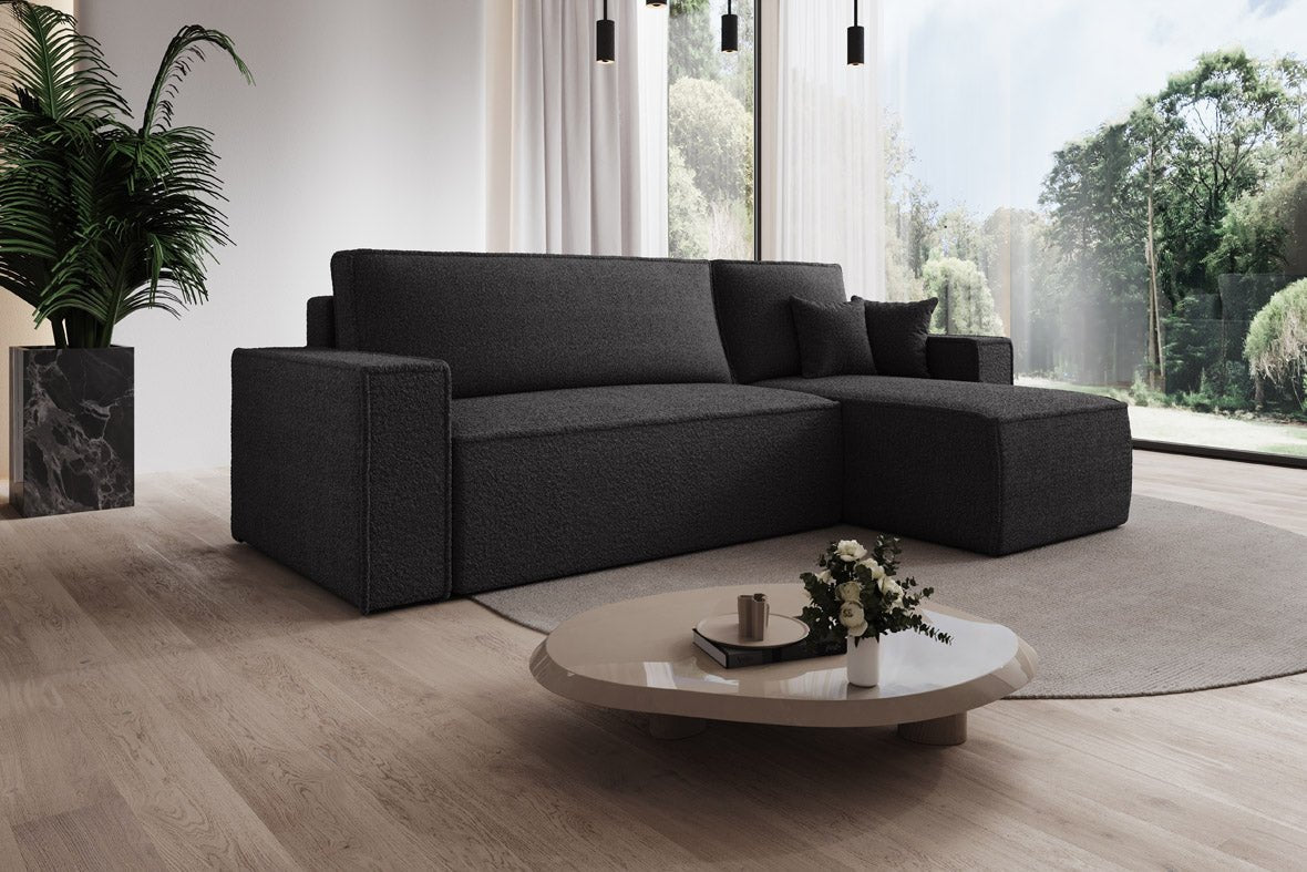 Designer Sofa Lorenzo mat Schlooffunktioun an Stauraum aus Frottee